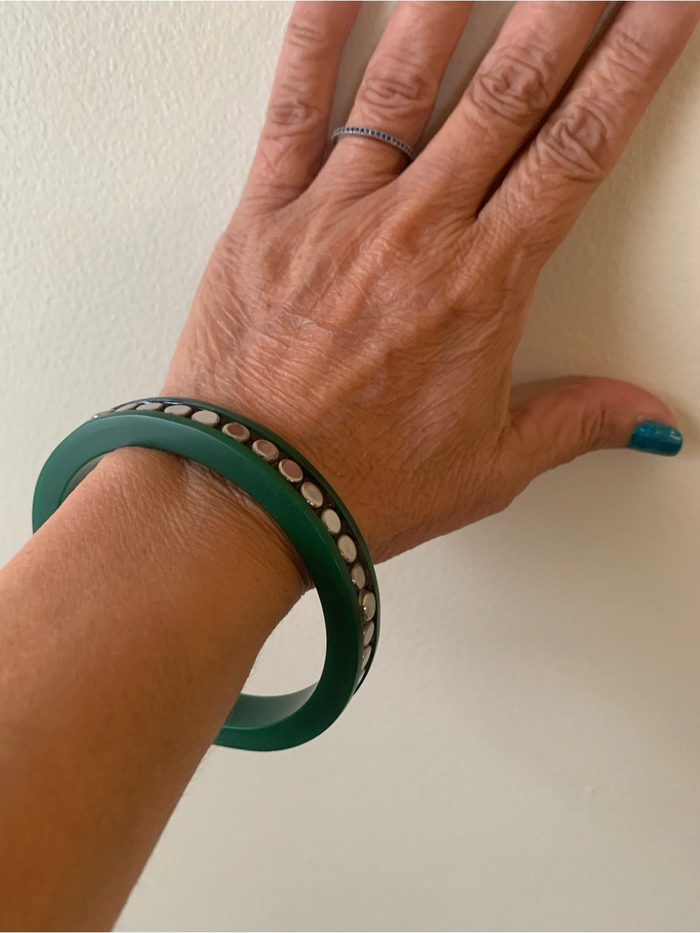 Green Resin Bangle Bracelet with Silver Accent